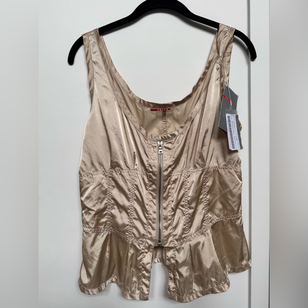 Prada Sport Vintage 90’s Tech Satin-Effect Champagne Zip-Up Corset/Bustier Large